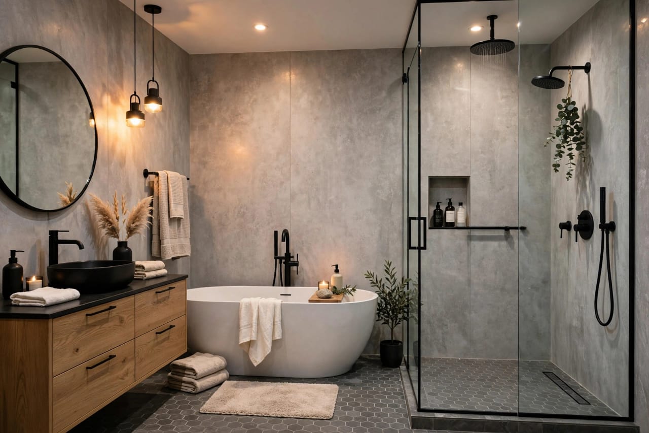 Grey Concrete PVC Shower Panel Secondary image